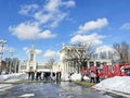 Moscow, Russia, February, 20, 2024. People walking near Pavilion No. 68 \