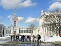 Moscow, Russia, February, 20, 2024. People walking near Pavilion No. 68 \