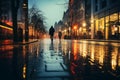 People walking at night rain street. Generative AI Royalty Free Stock Photo