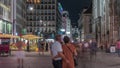 People walking in the Old city center of Vienna in Stephansplatz night timelapse