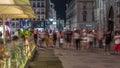 People walking in the Old city center of Vienna in Stephansplatz night timelapse