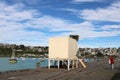 Structure on jetty with old railway track, Oamaru Royalty Free Stock Photo