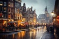 People walking in the old town of Amsterdam, Amsterdam Netherlands dancing houses over river Amstel landmark, AI Generated Royalty Free Stock Photo