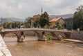 Latin Bridge, a historic Ottoman bridge over the River Miljacka in Sarajevo, Bosnia and Herzegovina. Royalty Free Stock Photo