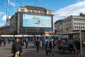 People walking on the Paradeplatz Square in Zurich Switzerland on a sunny day