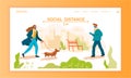 People walking in the park with pets,characters save distance on street during Pandemic.Flat Cartoon illustration