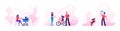 People Walking in Park, Summer Time Outdoors Activity. Woman with Baby Stroller, Parents Teach Child Riding Bicycle, Teenager Royalty Free Stock Photo