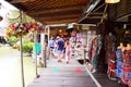 People walking at Pattaya floating market on the wood bridge Royalty Free Stock Photo