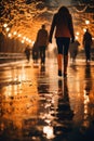 People walking in the rain at night, AI Royalty Free Stock Photo