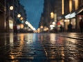 people walking on rainy night city light reflections on wet pavement abstract background blur with copyspace Royalty Free Stock Photo