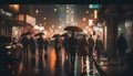 People walking in a rainy street in Tokyo, Japan. Shallow depth of field