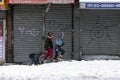 People walking in snow storm in the Bronx County of New York