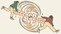 People walking on spiral path, community movement and abstract journey vector design Generative AI