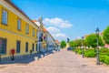 People are walking on the square of Marcius 15 in the hungarian city Vac....IMAGE Royalty Free Stock Photo