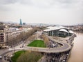 People walking in streets in Georgia capital. Aerial view Tbilisi tragedy anniversary