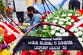 People walking in streets in Georgia capital. Aerial view Tbilisi tragedy anniversary