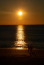 People walking at sunset on the beach of Cadiz capital, Andalusia. Spain. Royalty Free Stock Photo