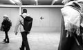 people walking on the temporary path inside the Aeroport Barcelona