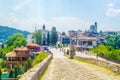 People are walking towards city center of Veliko Tarnovo from the Tsarevets fortress Royalty Free Stock Photo