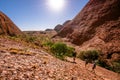 People walking under blazing sun on hot summer sunny day in the Olgas central outback Australia Royalty Free Stock Photo