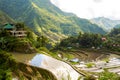 People walking up the stairs to the house surrounded by Ifugao Rice Terraces Royalty Free Stock Photo