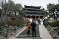 People walking up the stairs to the pavilion at Jingshan Park Royalty Free Stock Photo