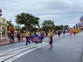 People walking up to Cinderella`s Castle in the Magic Kingdom at  Walt Disney World Resorts in Orlando, FL Royalty Free Stock Photo