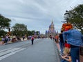 People walking up to Cinderella`s Castle in the Magic Kingdom at  Walt Disney World Resorts in Orlando, FL Royalty Free Stock Photo