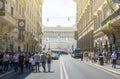 People walking in Via Del Corso with Vittoriano Memorial in the Royalty Free Stock Photo