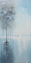 Minimalistic Landscape Painting: Serene Faces Walking Down An Empty River