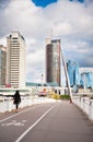 People walking on the White Bridge in Vilnius, Lithuania Royalty Free Stock Photo