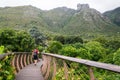 People walking on the wooden bridge of the Tree Canopy Walkway in Kirstenbosch National Botanical Garden