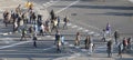 People crossing an avenue in Barcelona