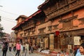 People walks near thanka paintings shops in Kathmandu