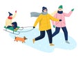 People in warm clothes doing winter activities. Vector illustration Royalty Free Stock Photo