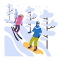 People in warm clothes doing winter activities. Vector Royalty Free Stock Photo