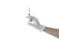 people was wearing medical gloves and holding a syringe, On white background with clipping path Royalty Free Stock Photo