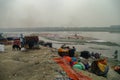 . People washing and drying cloth on the sandy banks of Yamuna river, Agra, India Royalty Free Stock Photo