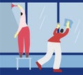 People washing window. Vector illustration Royalty Free Stock Photo