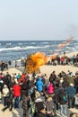 People watch the Easter bonfire at the beach in Zinnowitz, Usedom