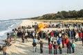 People watch the Easter bonfire at the beach in Zinnowitz, Usedom