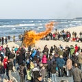 People watch the Easter bonfire at the beach in Zinnowitz, Usedom