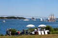 People Watch the Parade of Sail in Newport, RI. Royalty Free Stock Photo