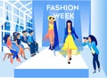 People Watch Show New Collection Clothes. Vector.