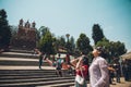 People watching the annular solar eclipse in Mexico with special observation glasses