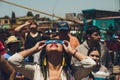 People watching the annular solar eclipse in Mexico with special observation glasses