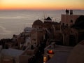 People watching the famous Oia Sunset at Oia village, Santorini Island Royalty Free Stock Photo
