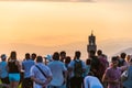 People watching Florence panorama. Palazzo Vecchio. Sunset from Piazzale Michelangelo. Tuscany, Italy