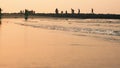 People watching golden hour Sunset at Saint Martin Island . Warmly natural view and Sae water vessel people wating at sunset time