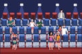 People watching movie casual characters eating fast food with soda sitting on seats modern cinema interior flat